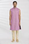 Shop_RNG Safawala_Purple Jacket And Achkan Blended  Pant Dupion Longline & Set _Online_at_Aza_Fashions