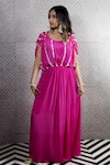 Buy_Julie by Julie Shah_Pink Crepe Embroidered Sequin Round Kaftan  _at_Aza_Fashions