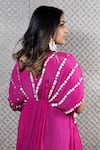 Shop_Julie by Julie Shah_Pink Crepe Embroidered Sequin Round Kaftan  _at_Aza_Fashions