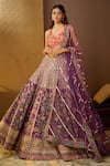 Buy_Moledro_Purple Modal Satin Printed Floral Motifs Sweetheart Neck Simar Lehenga Set _at_Aza_Fashions