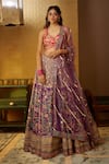 Moledro_Purple Modal Satin Printed Floral Motifs Sweetheart Neck Simar Lehenga Set _Online_at_Aza_Fashions