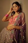 Shop_Moledro_Purple Modal Satin Printed Floral Motifs Sweetheart Neck Simar Lehenga Set _Online_at_Aza_Fashions