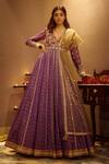 Buy_Moledro_Purple Modal Satin, Organza Dupatta Butterfly Sargun Embroidered Anarkali With _Online_at_Aza_Fashions