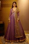 Moledro_Purple Modal Satin, Organza Dupatta Butterfly Sargun Embroidered Anarkali With _Online_at_Aza_Fashions
