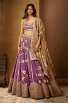 Buy_Moledro_Purple Modal Satin Embellished Gold Foil Sweetheart Neck Dua Lehenga Set _at_Aza_Fashions