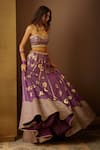 Moledro_Purple Modal Satin Embellished Gold Foil Sweetheart Neck Dua Lehenga Set _Online_at_Aza_Fashions