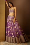 Buy_Moledro_Purple Modal Satin Embellished Gold Foil Sweetheart Neck Dua Lehenga Set _Online_at_Aza_Fashions