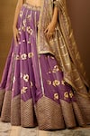 Moledro_Purple Modal Satin Embellished Gold Foil Sweetheart Neck Dua Lehenga Set _at_Aza_Fashions