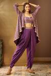 Buy_Moledro_Purple Crepe Embellished Floral Motifs Geet Dhoti Pant Set _at_Aza_Fashions