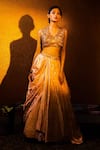 Buy_Moledro_Yellow Viscose Satin, Crepe And Tulle, Twill Silk Cutdana & Jacket Lehenga Set _at_Aza_Fashions