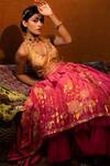 Buy_Moledro_Pink Oppara And Net, Twill Cutdana & Sequin, Foil Print Lehenga Set _Online_at_Aza_Fashions