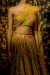 Shop_Moledro_Green Crepe And Chinio Embroidery Foil Print One Shoulder Lehenga Set_Online_at_Aza_Fashions