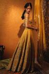 Shop_Moledro_Yellow Crepe And Chanderi, Twill Cutdana & Sequin, Foil Lehenga Set _at_Aza_Fashions
