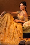 Buy_Moledro_Yellow Crepe And Chanderi, Twill Cutdana & Sequin, Foil Lehenga Set _Online_at_Aza_Fashions
