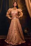 Moledro_Peach Crepe And Organza, Silk Twill Sequin & Cutdana High Lehenga Set _Online_at_Aza_Fashions