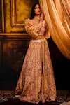Buy Moledro Peach Crepe And Organza, Silk Twill Sequin & Cutdana High Lehenga Set at Aza Fashions Buy_Moledro_Peach Crepe And Organza, Silk Twill Sequin & Cutdana High Lehenga Set _at_Aza_Fashions