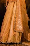 Moledro_Peach Silk Chanderi Print Foil V Neck Kurta Lehenga Set _at_Aza_Fashions