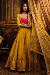 Buy_Moledro_Yellow Silk Chanderi And Organza Embroidery Block Print & Anarkali & Dupatta Set _at_Aza_Fashions