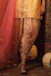 Moledro_Yellow Silk Chanderi And Lurex Tulle Foil Print Round Kurta & Dhoti Pant Set _at_Aza_Fashions