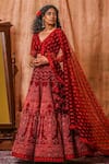 Buy_Moledro_Red Tulle And Dupion Thread & Sequin V Neck Lehenga Set _at_Aza_Fashions