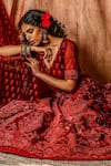 Buy_Moledro_Red Tulle And Dupion Thread & Sequin V Neck Lehenga Set _Online_at_Aza_Fashions
