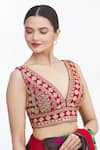 Buy_Samyukta Singhania_Maroon Art Silk Embroidered Floral V Neck Blouse _at_Aza_Fashions