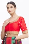 Buy_Samyukta Singhania_Red Net Embroidered Floral Round Blouse _at_Aza_Fashions