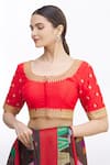 Samyukta Singhania_Red Net Embroidered Floral Round Blouse _Online_at_Aza_Fashions