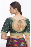 Shop_Samyukta Singhania_Green Net Embroidered Floral Round Blouse _at_Aza_Fashions