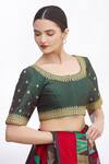 Samyukta Singhania_Green Net Embroidered Floral Round Blouse _Online_at_Aza_Fashions