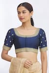 Buy_Samyukta Singhania_Blue Net Embroidered Floral Round Blouse _Online_at_Aza_Fashions