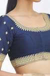 Shop_Samyukta Singhania_Blue Net Embroidered Floral Round Blouse _Online_at_Aza_Fashions