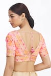 Shop_Samyukta Singhania_Pink Woven Floral V Neck Printed Blouse _at_Aza_Fashions