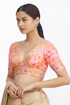 Buy_Samyukta Singhania_Pink Woven Floral V Neck Printed Blouse _Online_at_Aza_Fashions