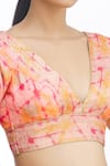 Shop_Samyukta Singhania_Pink Woven Floral V Neck Printed Blouse _Online_at_Aza_Fashions