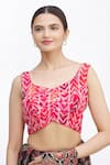 Buy_Khwaab by Sanjana Lakhani_Red Printed Geometric V Neck Blouse _at_Aza_Fashions