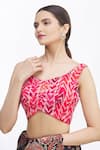 Buy_Khwaab by Sanjana Lakhani_Red Printed Geometric V Neck Blouse _Online_at_Aza_Fashions