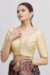 Buy_Nazaakat by Samara Singh_Gold Art Silk Woven Floral V Neck Saree Blouse For Women_at_Aza_Fashions