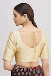 Shop_Nazaakat by Samara Singh_Gold Art Silk Woven Floral V Neck Saree Blouse For Women_at_Aza_Fashions