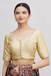 Buy_Nazaakat by Samara Singh_Gold Art Silk Woven Floral V Neck Saree Blouse For Women_Online_at_Aza_Fashions
