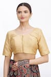 Buy_Nazaakat by Samara Singh_Gold Mulberry Silk Round Blouse_at_Aza_Fashions