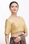 Nazaakat by Samara Singh_Gold Mulberry Silk Round Blouse_Online_at_Aza_Fashions
