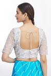 Shop_Samyukta Singhania_Silver Net Embroidered Floral Scoop Neck Blouse _at_Aza_Fashions