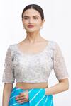 Samyukta Singhania_Silver Net Embroidered Floral Scoop Neck Blouse _Online_at_Aza_Fashions