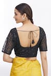 Shop_Samyukta Singhania_Black Net Embroidered Floral Scoop Neck Blouse _at_Aza_Fashions