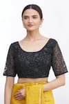 Samyukta Singhania_Black Net Embroidered Floral Scoop Neck Blouse _Online_at_Aza_Fashions