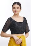 Buy_Samyukta Singhania_Black Net Embroidered Floral Scoop Neck Blouse _Online_at_Aza_Fashions