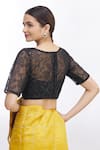 Shop_Samyukta Singhania_Black Net Embroidered Floral Round Blouse _at_Aza_Fashions