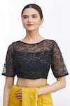 Buy_Samyukta Singhania_Black Net Embroidered Floral Round Blouse _Online_at_Aza_Fashions