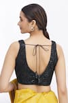 Shop_Samyukta Singhania_Black Net Embroidered Floral Leaf Neck Sleeveless Blouse _at_Aza_Fashions